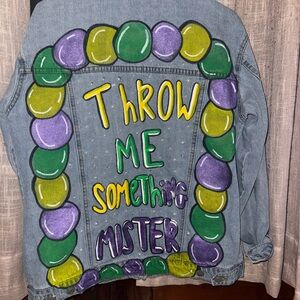 Mardi Gras Denim Jacket with Colorful Drip Design